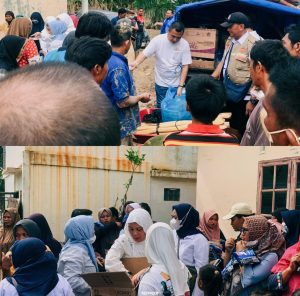 Foto: Ketua Umum Aku Anak Medan dan Istri saat memberikan bantuan di Desa Bundar Karang Baru Aceh Tamiang